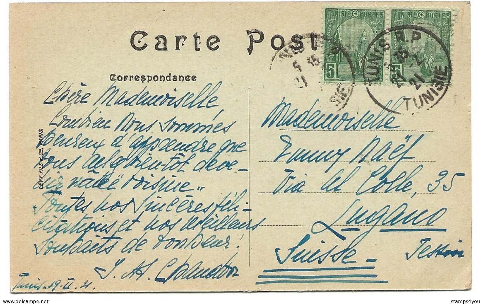 130 - 84 - Carte Envoyée De Tunis En Suisse 1921 - Storia Postale