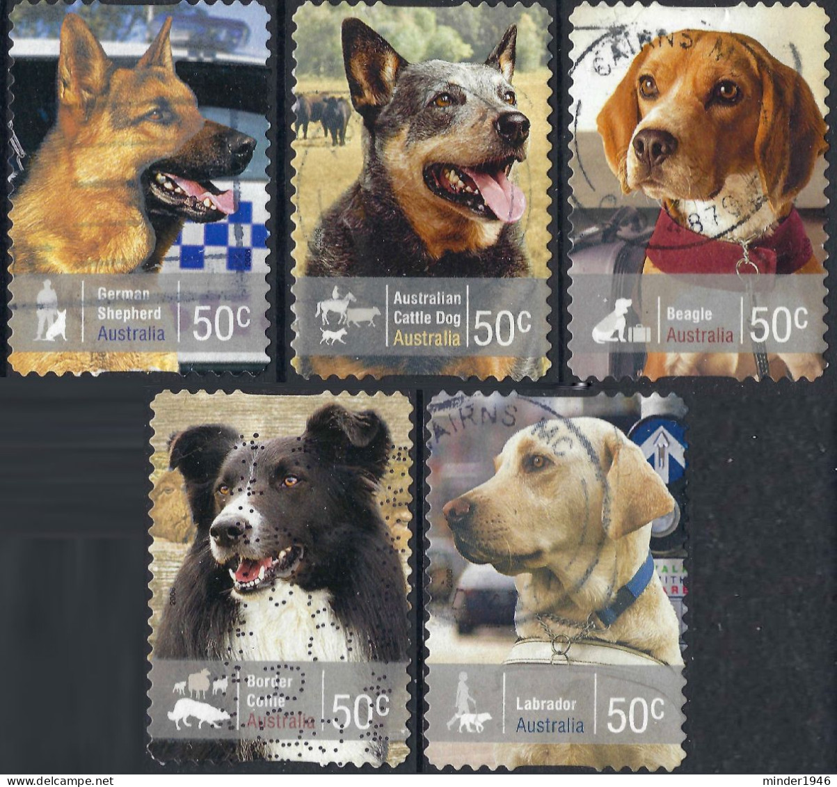 AUSTRALIA 2008 QEII 50c Multicoloured - Working Dogs Set Of Self Adhesive FU - Oblitérés