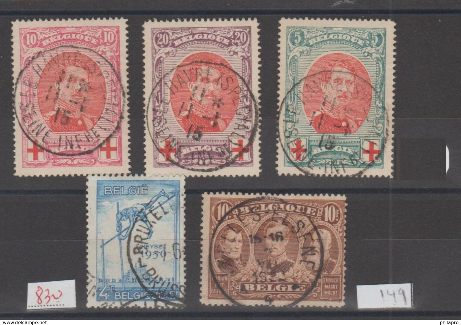 BELGIQUE  Lot  5  Used  STAMPS  -  3  RED CROSS Cat Yvert 132-134     Réf  S°120 - 1914-1915 Cruz Roja