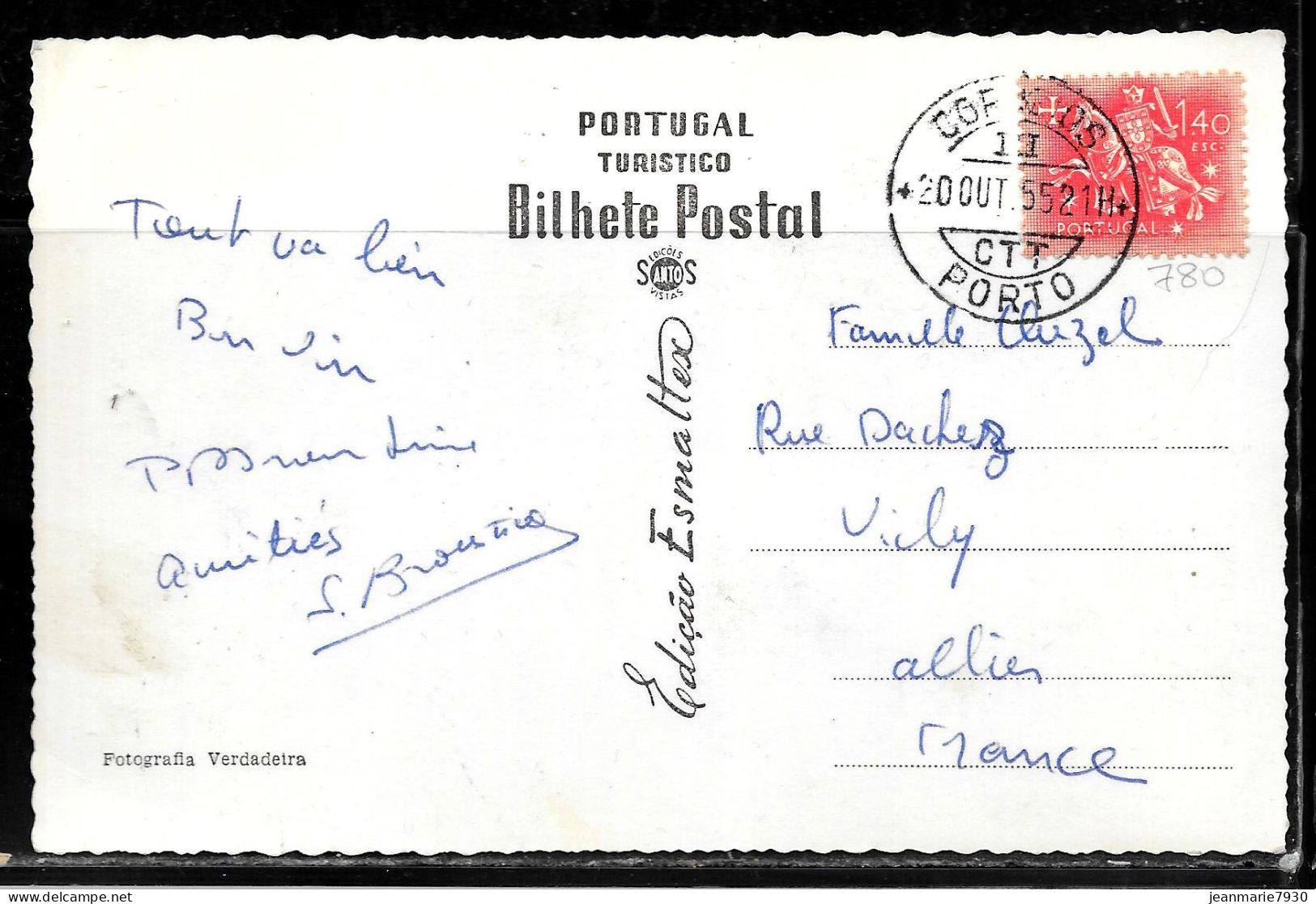 N395 - PORTUGAL - CP DE PORTO DU 20/08/1955 POUR LA FRANCE - Covers & Documents