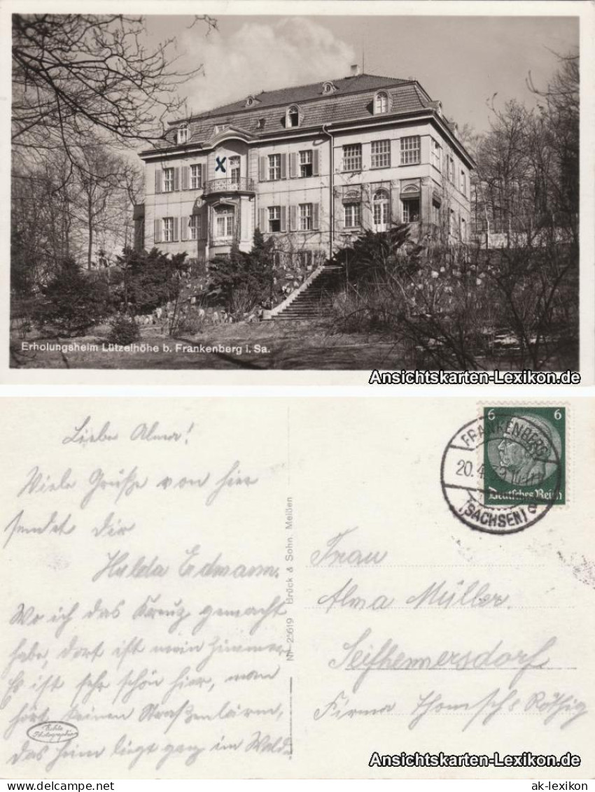 Ansichtskarte Frankenberg (Sachsen) Erholungsheim Lützelhöhe 1939  - Frankenberg