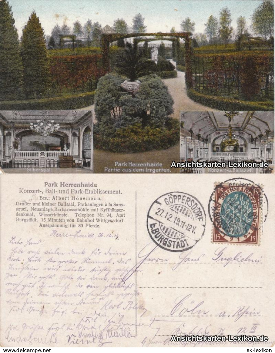 Ansichtskarte Burgstädt 3 Bild Park - Herrenhaide 1919  - Burgstaedt
