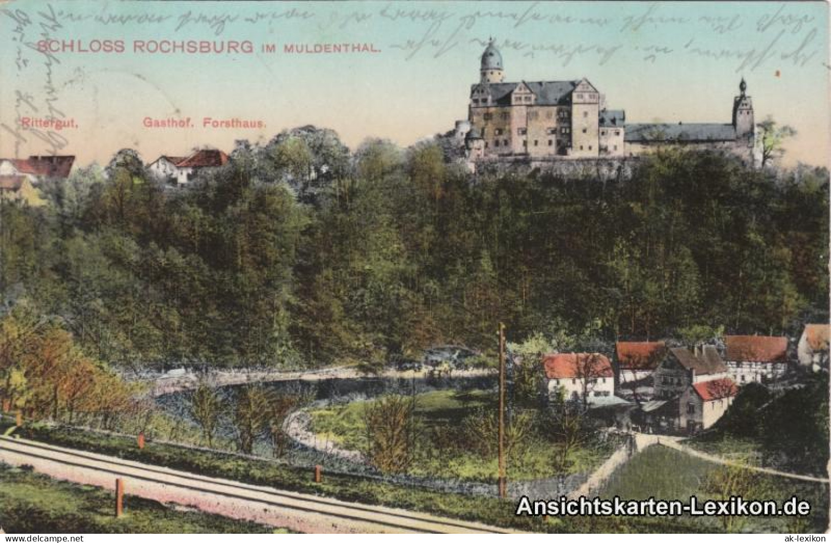 Ansichtskarte Rochsburg-Lunzenau Blick Auf Die Rochsburg Mit Bahnstrecke 1911  - Lunzenau