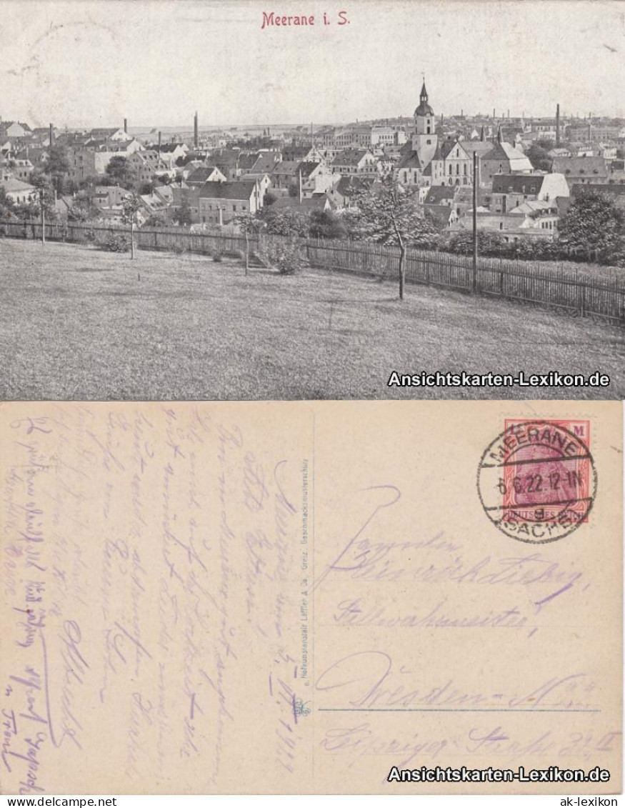 Ansichtskarte Meerane Totale Vom Stadtrand 1922  - Meerane