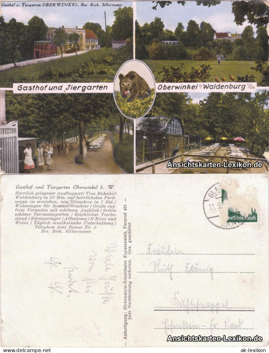 Oberwinkel-Waldenburg (Sachsen) Gasthof Und Tiergarten 5 Bild 1928  - Waldenburg (Sachsen)