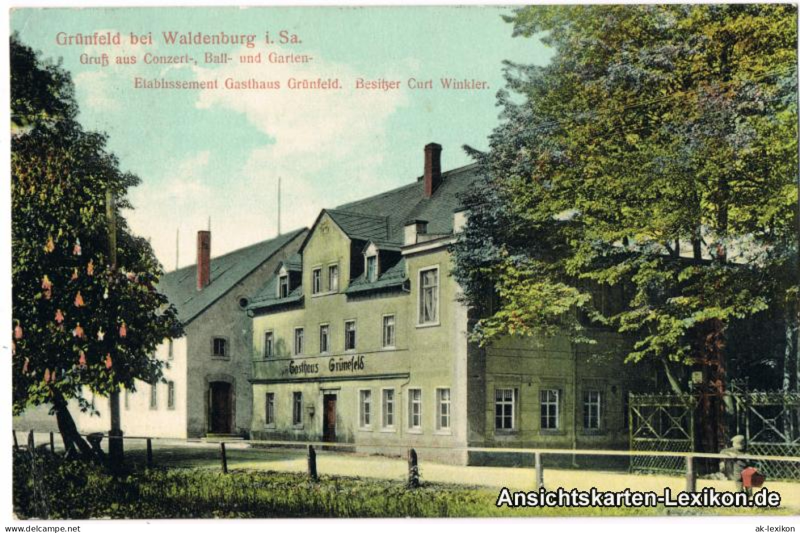 Ansichtskarte Waldenburg (Sachsen) Gasthof Grünfeld 1912  - Waldenburg (Sachsen)