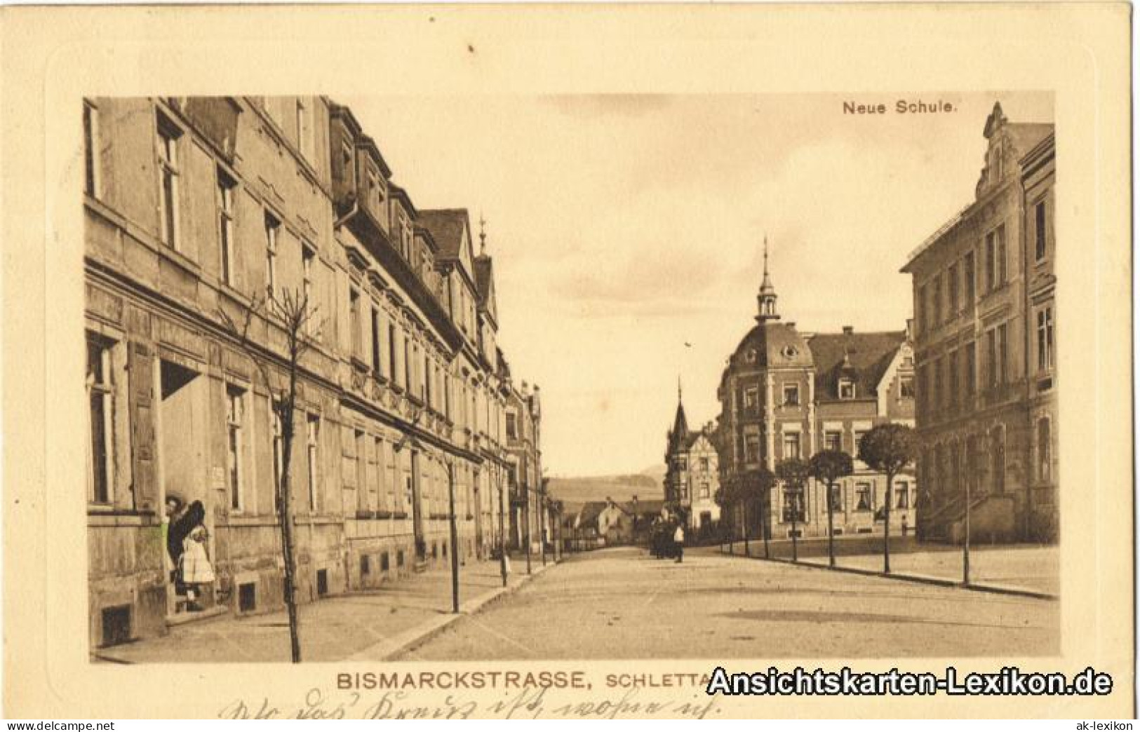 Ansichtskarte Schlettau Bismarckstraße Und Schule 1912  - Schlettau