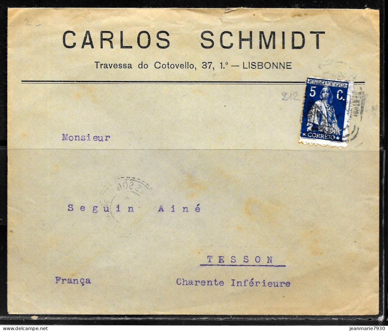 N392 - PORTUGAL - LETTRE DE LISBONNE DE 1913 POUR LA FRANCE - Lettres & Documents