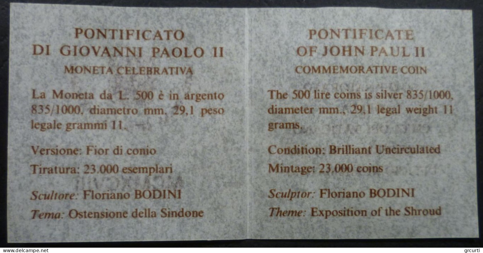 Vaticano - 500 Lire 1998 - Ostensione Della Sindone - Gig. 334 - KM# 292 - Vaticano