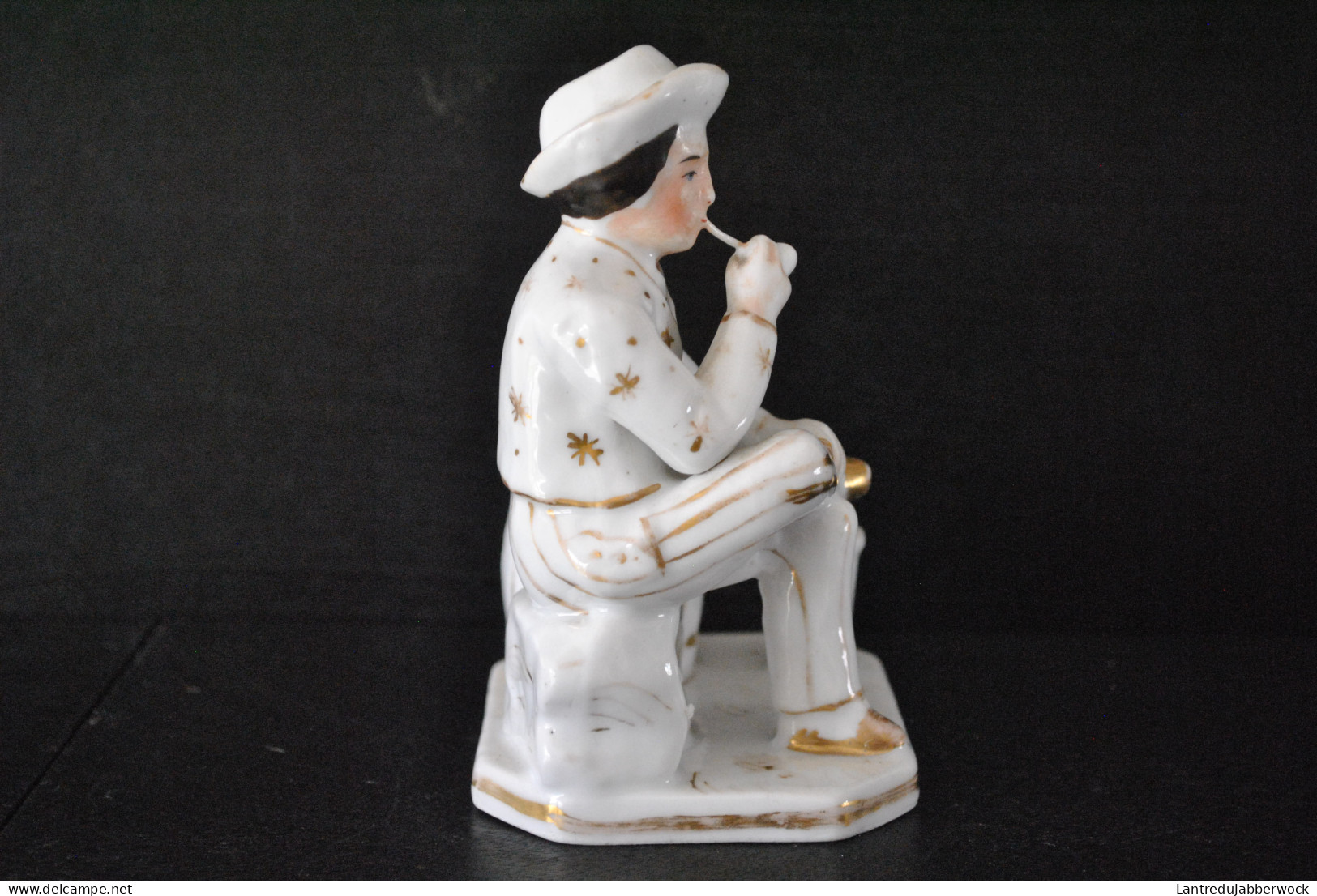 Statuette Fumeur De Pipe Porcelaine Polychrome XIXè Vieil Andenne Vieux Bruxelles Paris Porte Plume Encens - Sonstige & Ohne Zuordnung