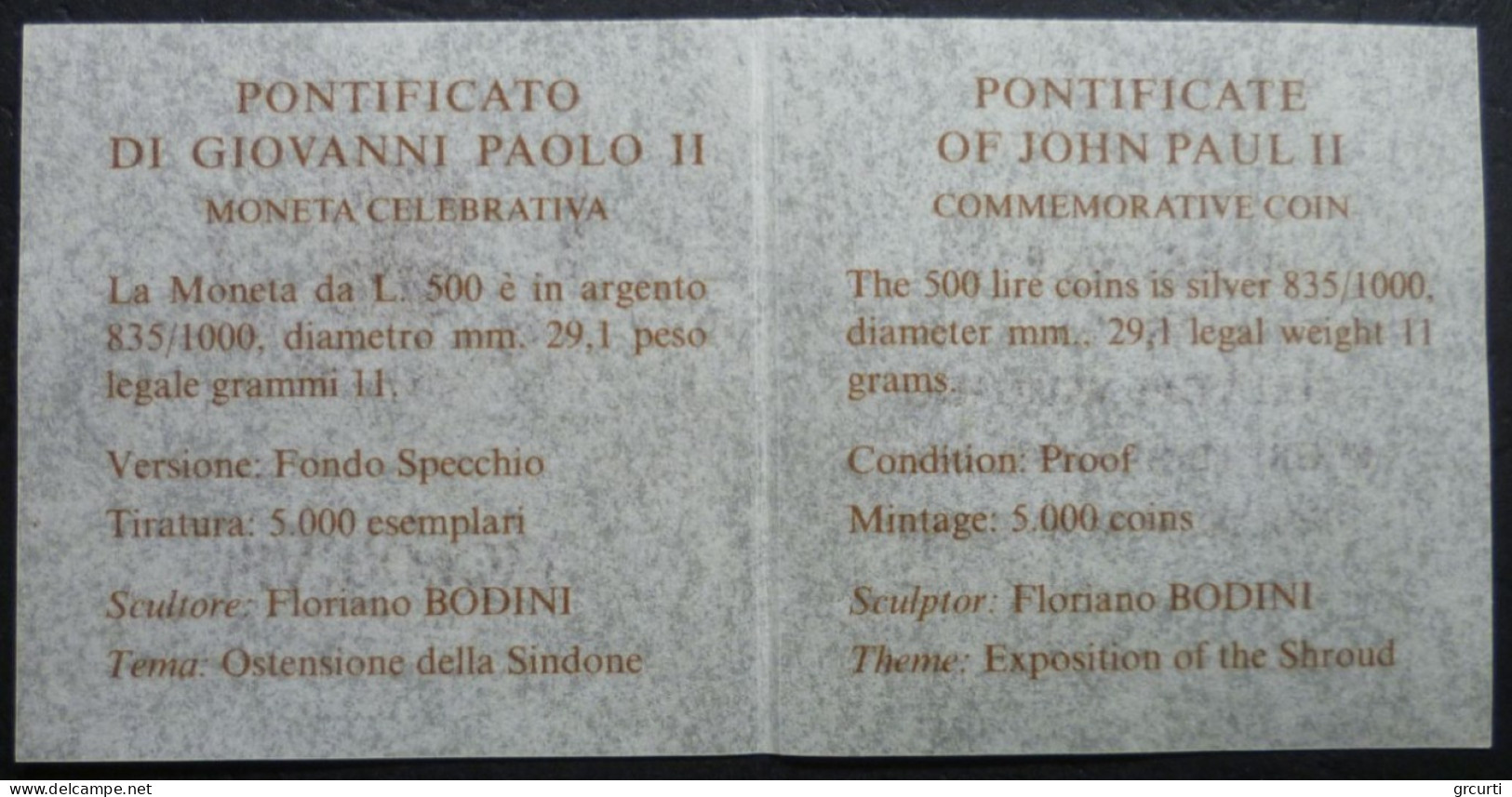 Vaticano - 500 Lire 1998 - Ostensione Della Sindone - Gig. 335 - KM# 292 - Vaticano