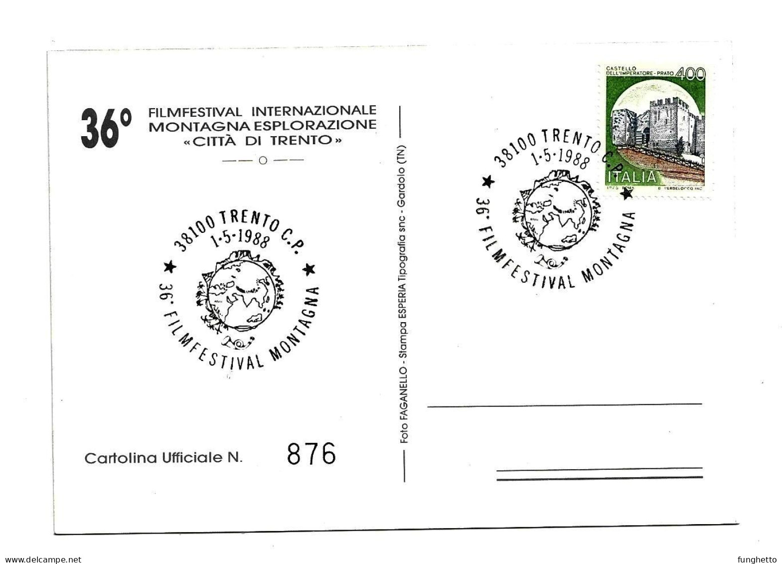 Set 4 cartoline con annullo speciale TRENTO FILM FESTIVAL MONTAGNA 1973-1984-1988-1991