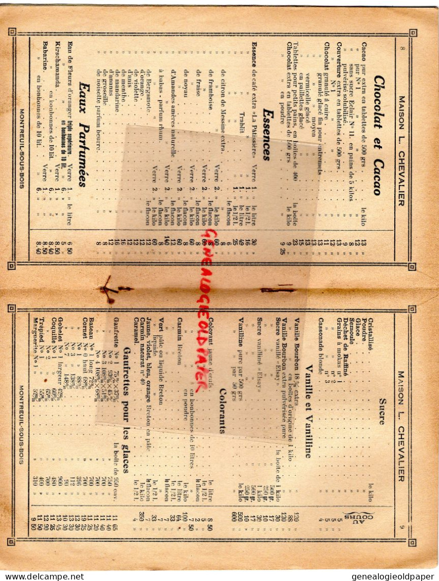 93- MONTREUIL SOUS BOIS- RARE CATALOGUE L. CHEVALIER PATISSERIE BOULANGERIE- FABRIQUE CONSERVES FRUITS-70 RUE ST MANDE - Historical Documents