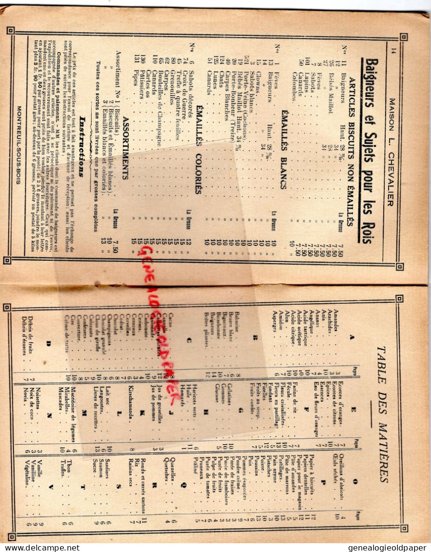 93- MONTREUIL SOUS BOIS- RARE CATALOGUE L. CHEVALIER PATISSERIE BOULANGERIE- FABRIQUE CONSERVES FRUITS-70 RUE ST MANDE - Documenti Storici