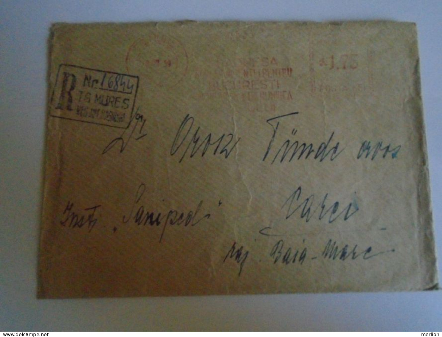 D201419  ROMANIA   Registered Cover - 1959  -  Tg. Mures  Ema Red Meter -  To Orosz Tünde  Orvos -Carei - Cartas & Documentos