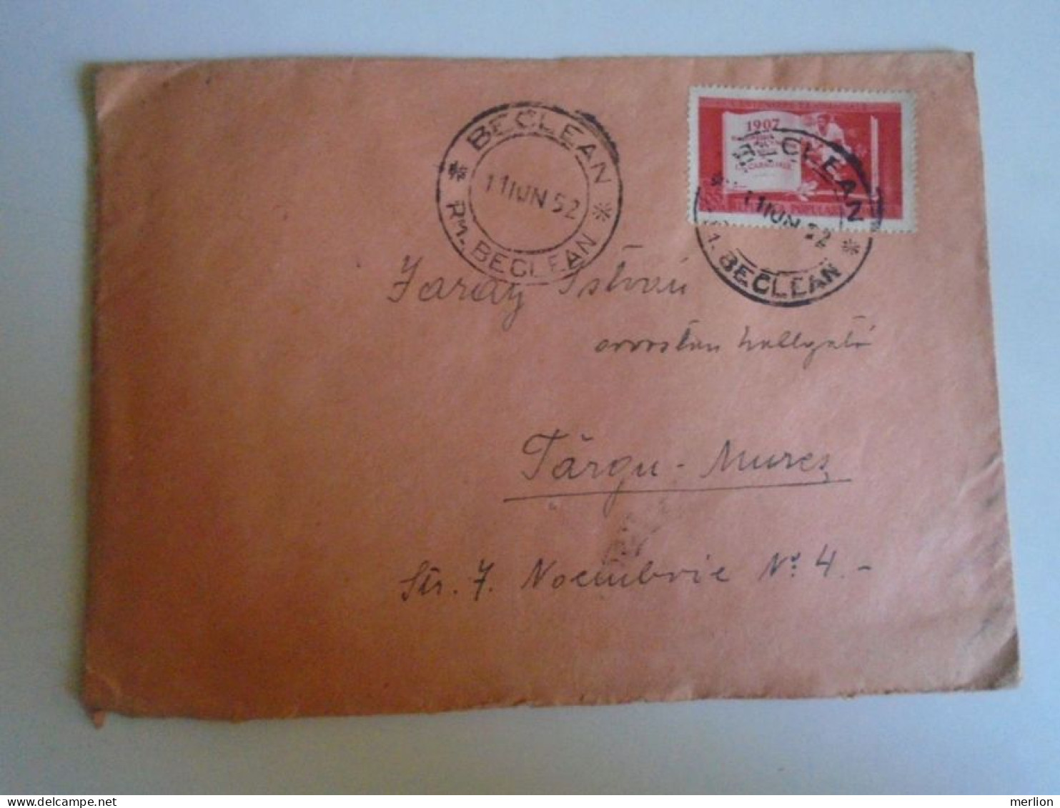 D201422  ROMANIA    Cover - 1952  BECLEAN   -  To Járay  István  Orvostan Hallgató   Targu Mures - Briefe U. Dokumente