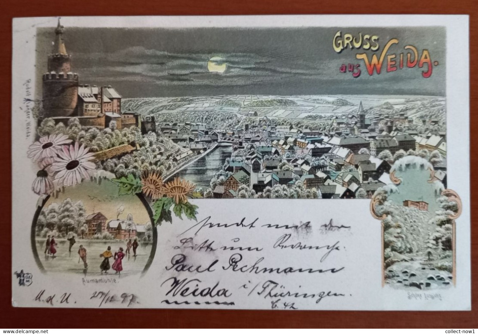 #6    Germany  Lithographie Gruss Aus Weida -  Sent To Keuprulu 1897 - Ottoman Turkey - Weida