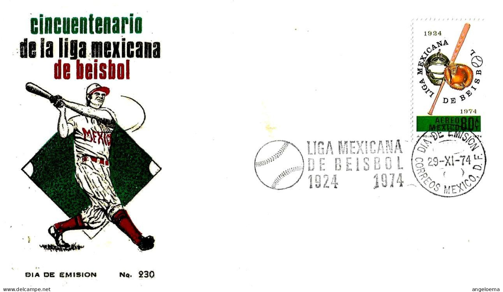 MEXICO - 1974 50° Lega Messicana Di Baseball Serie Compl.1v. Su Busta Fdc - 5226 - Base-Ball