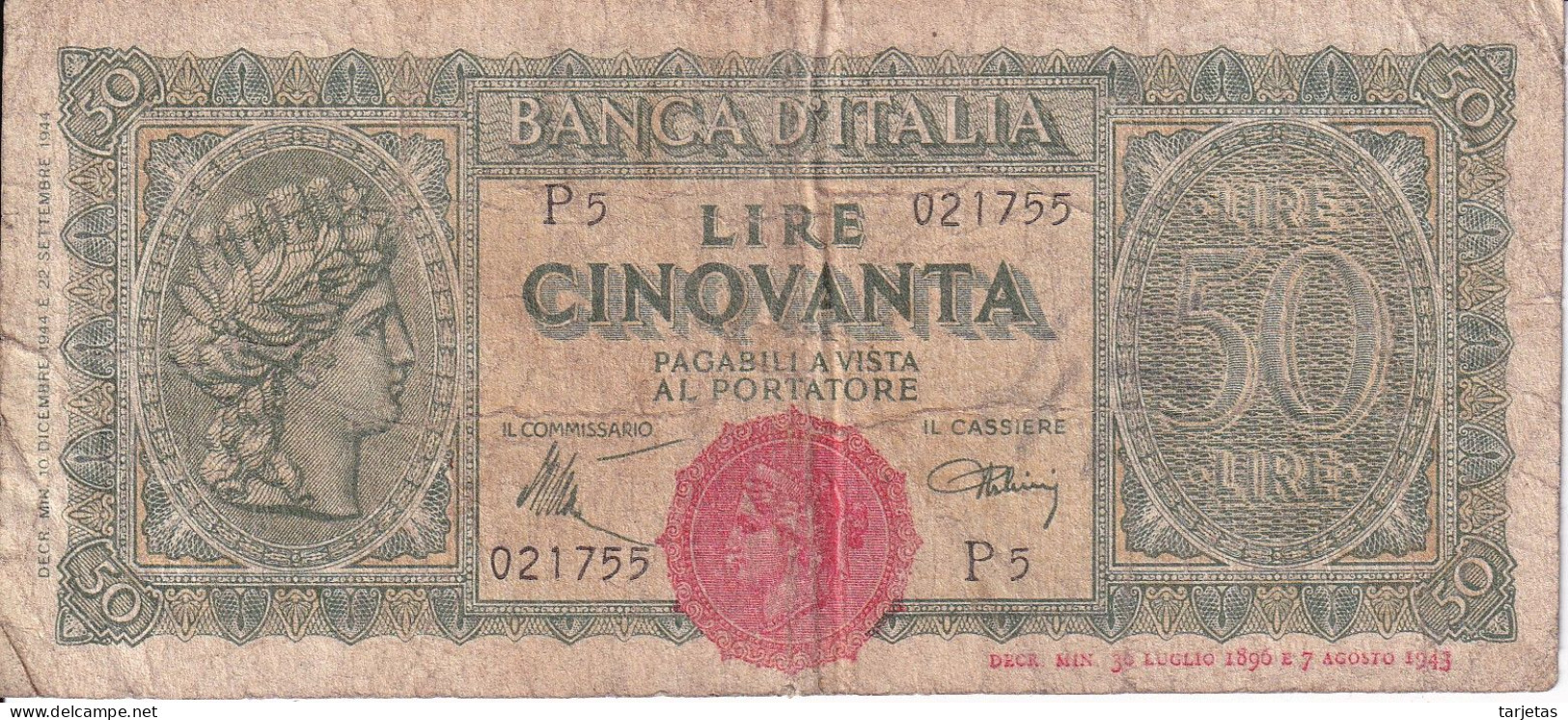 BILLETE DE ITALIA DE 50 LIRE BANCA D'ITALIA DEL AÑO 1944  (BANKNOTE) - 50 Lire