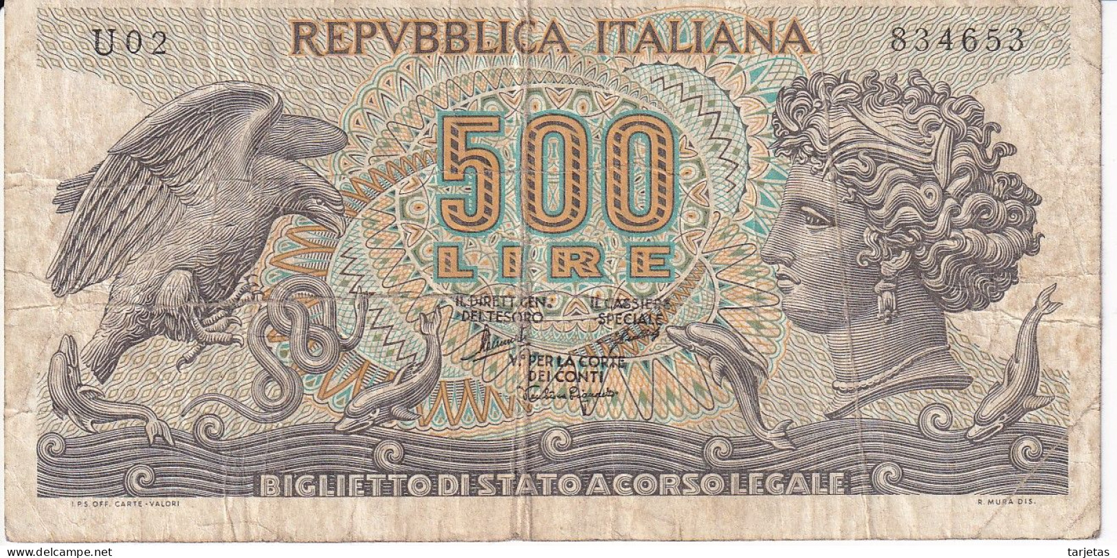 BILLETE DE ITALIA DE 500 LIRAS DEL AÑO 1966 -MEDUSA  (BANKNOTE) - 500 Liras