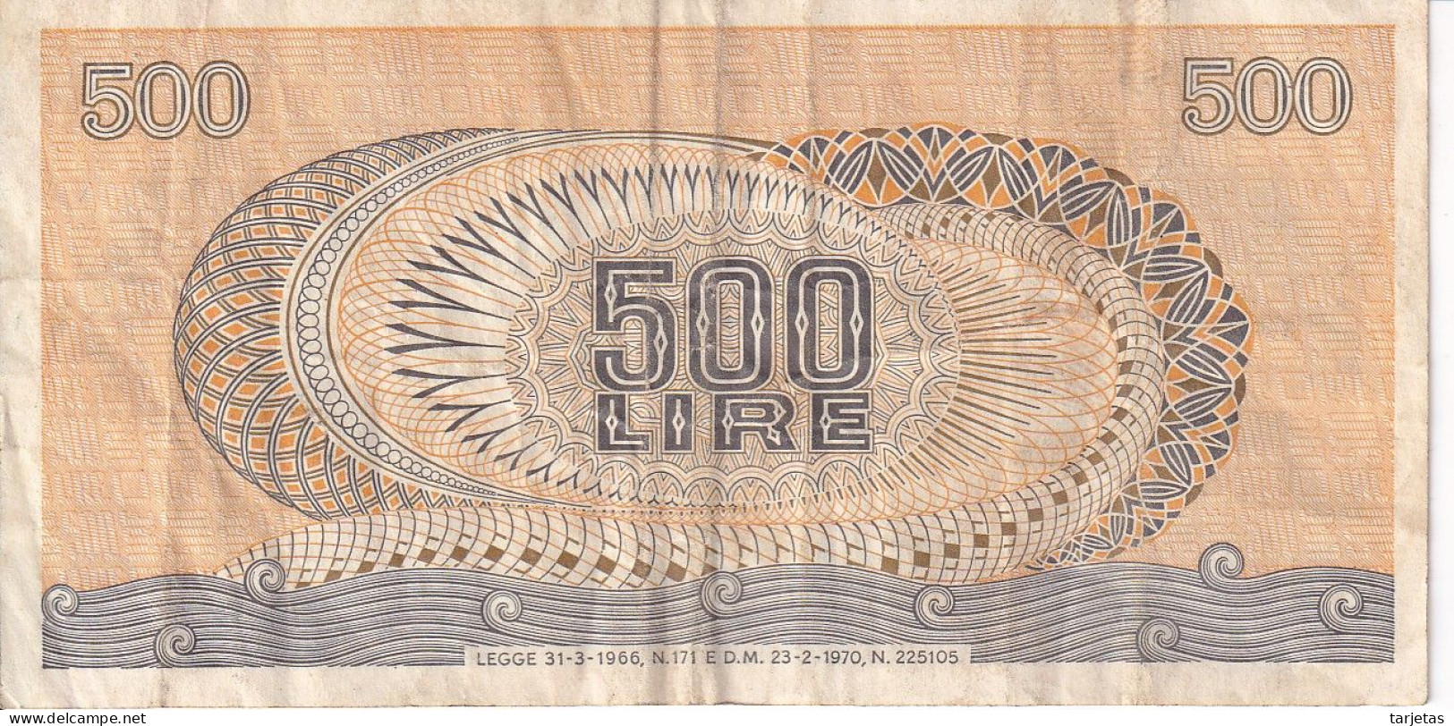 BILLETE DE ITALIA DE 500 LIRAS DEL AÑO 1970 -MEDUSA  (BANKNOTE) - 500 Lire