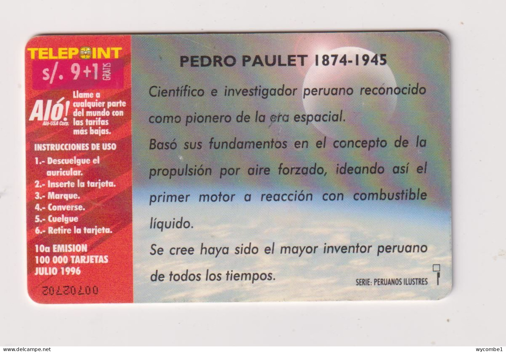 PERU  - Pedro Paulet Chip Phonecard - Perù