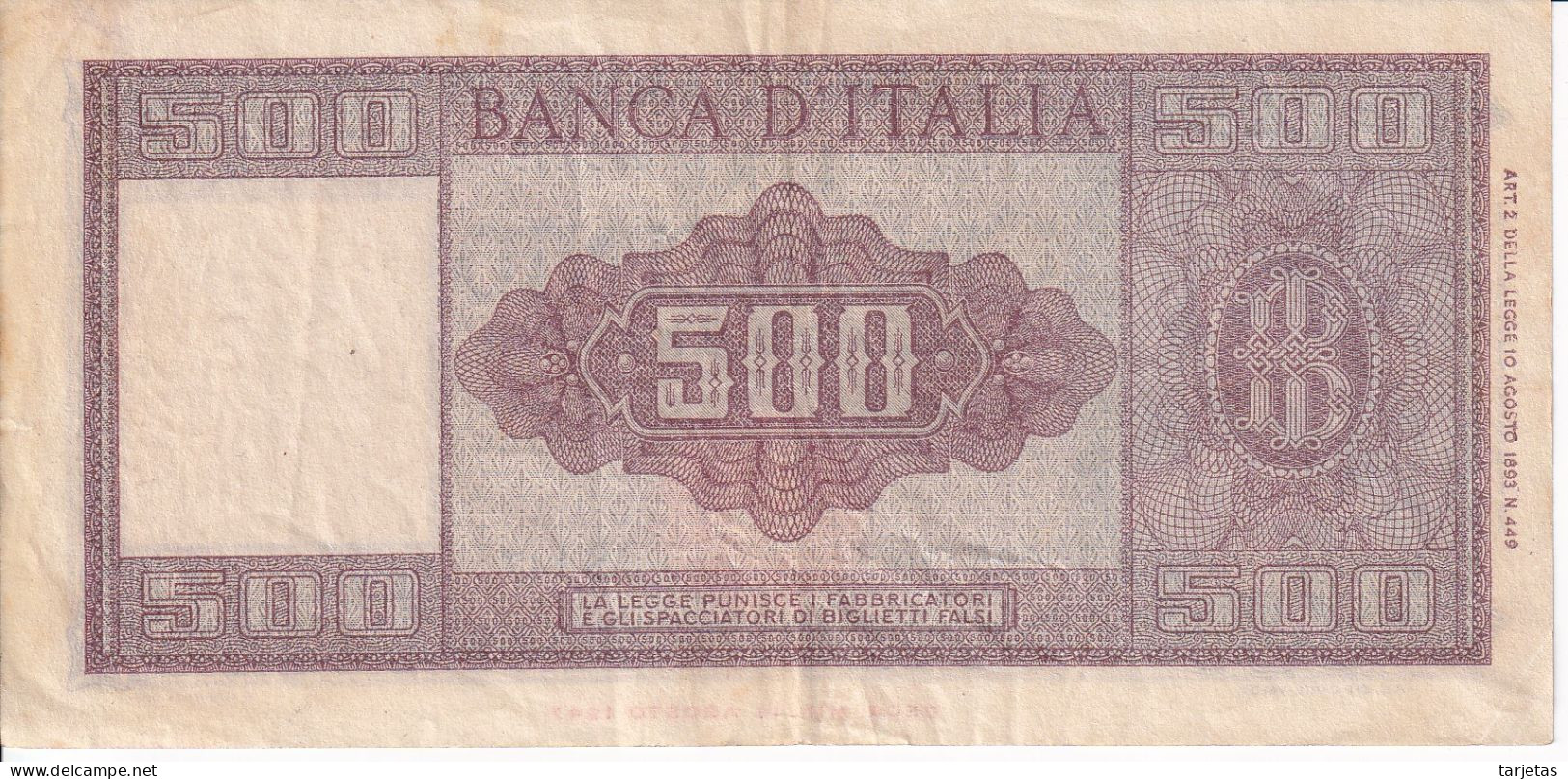 BILLETE DE ITALIA DE 500 LIRE DEL AÑO 1948  (BANKNOTE) - 500 Liras
