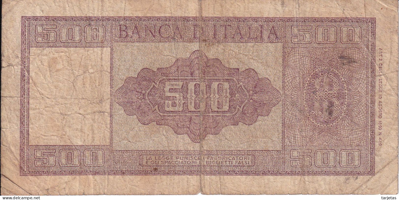 BILLETE DE ITALIA DE 500 LIRE DEL AÑO 1961  (BANKNOTE) - 500 Lire