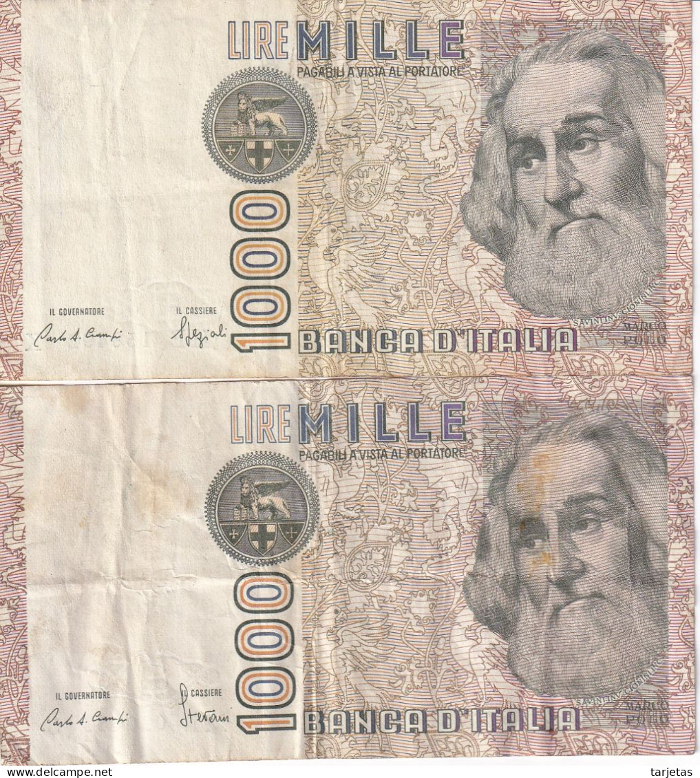 LOTE DE 2 BILLETES DE ITALIA DE 1000 LIRAS DEL AÑO 1982 DE MARCO POLO (BANKNOTE) DIFERENTES FIRMAS - 1000 Liras