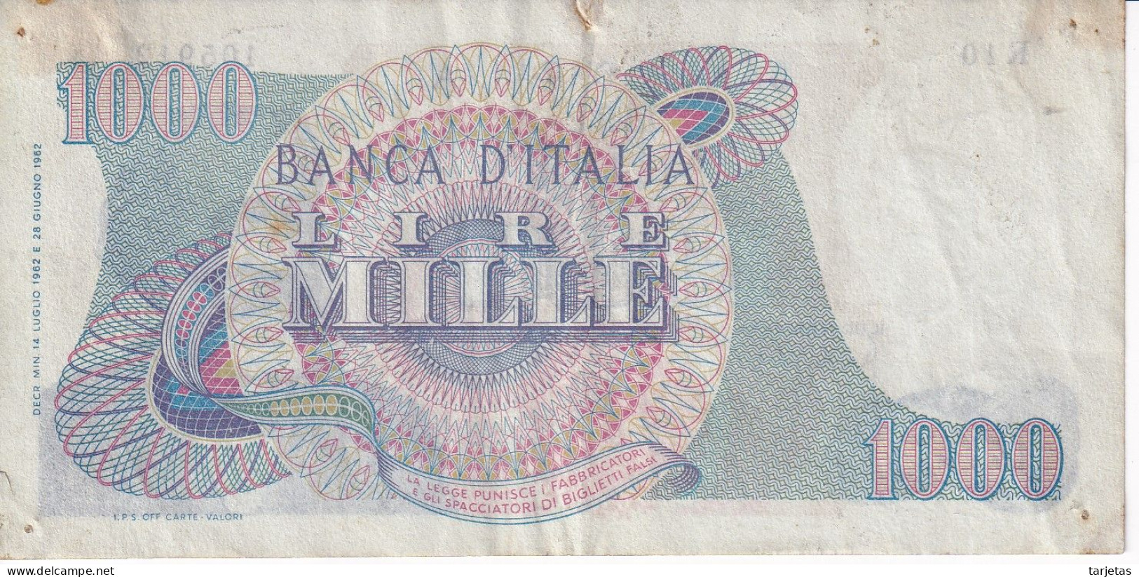 BILLETE DE ITALIA DE 1000 LIRAS DEL AÑO 1962 DE VERDI  (BANKNOTE) - 1.000 Lire