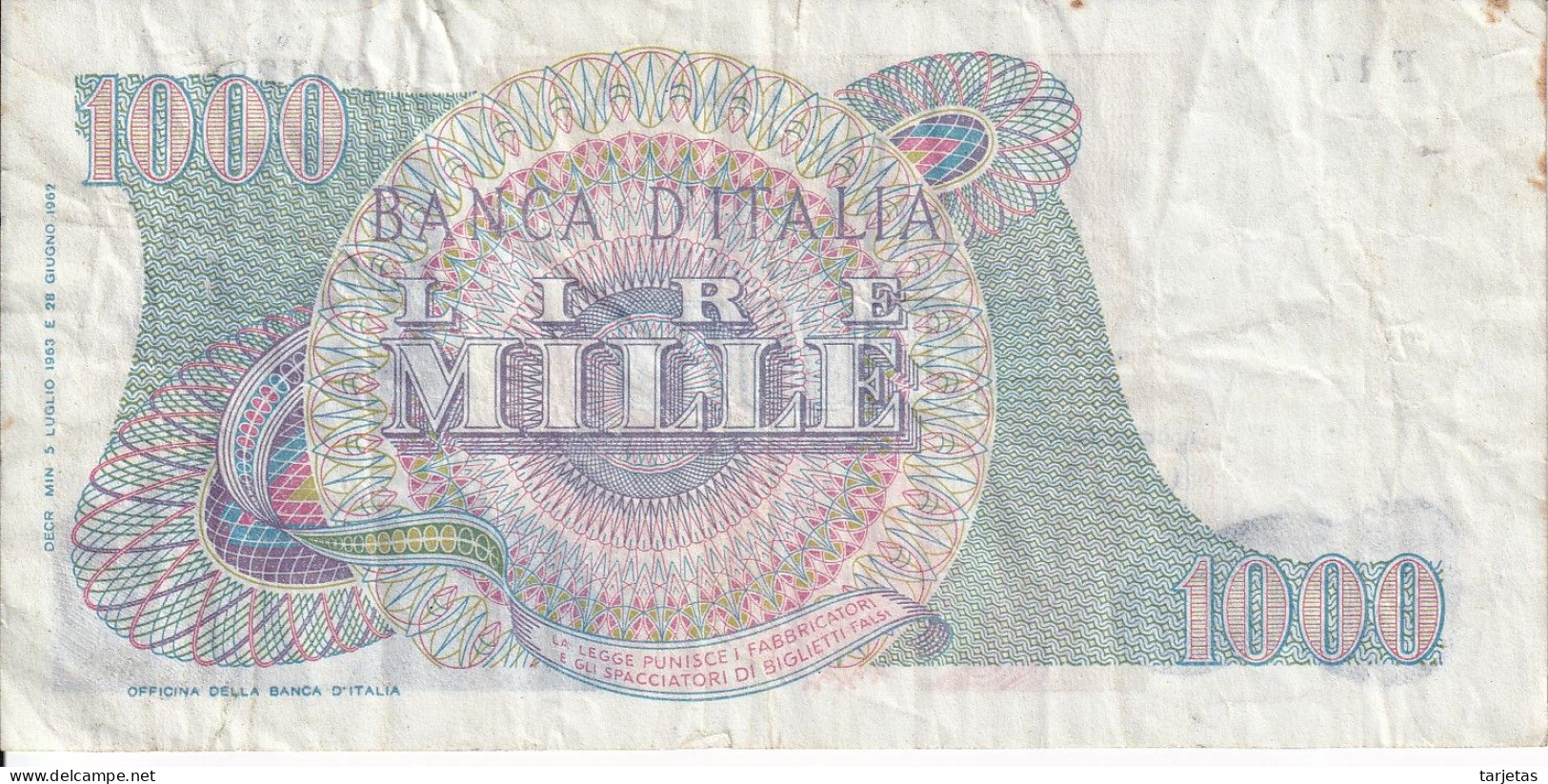 BILLETE DE ITALIA DE 1000 LIRAS DEL AÑO 1963 DE VERDI  (BANKNOTE) - 1000 Liras