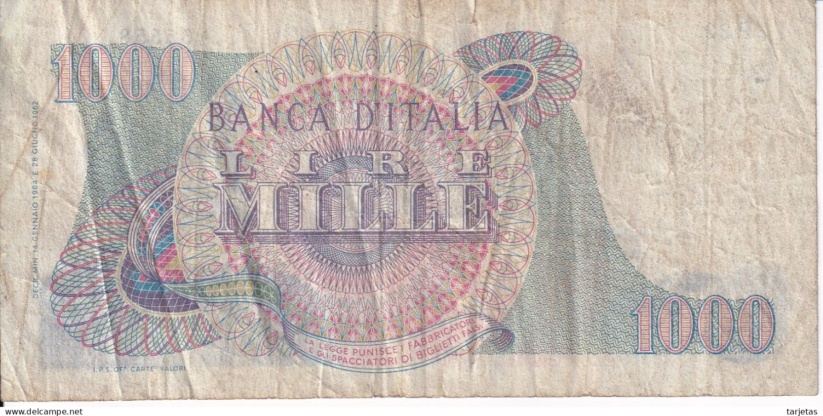 BILLETE DE ITALIA DE 1000 LIRAS DEL AÑO 1964 DE VERDI  (BANKNOTE) - 1000 Lire