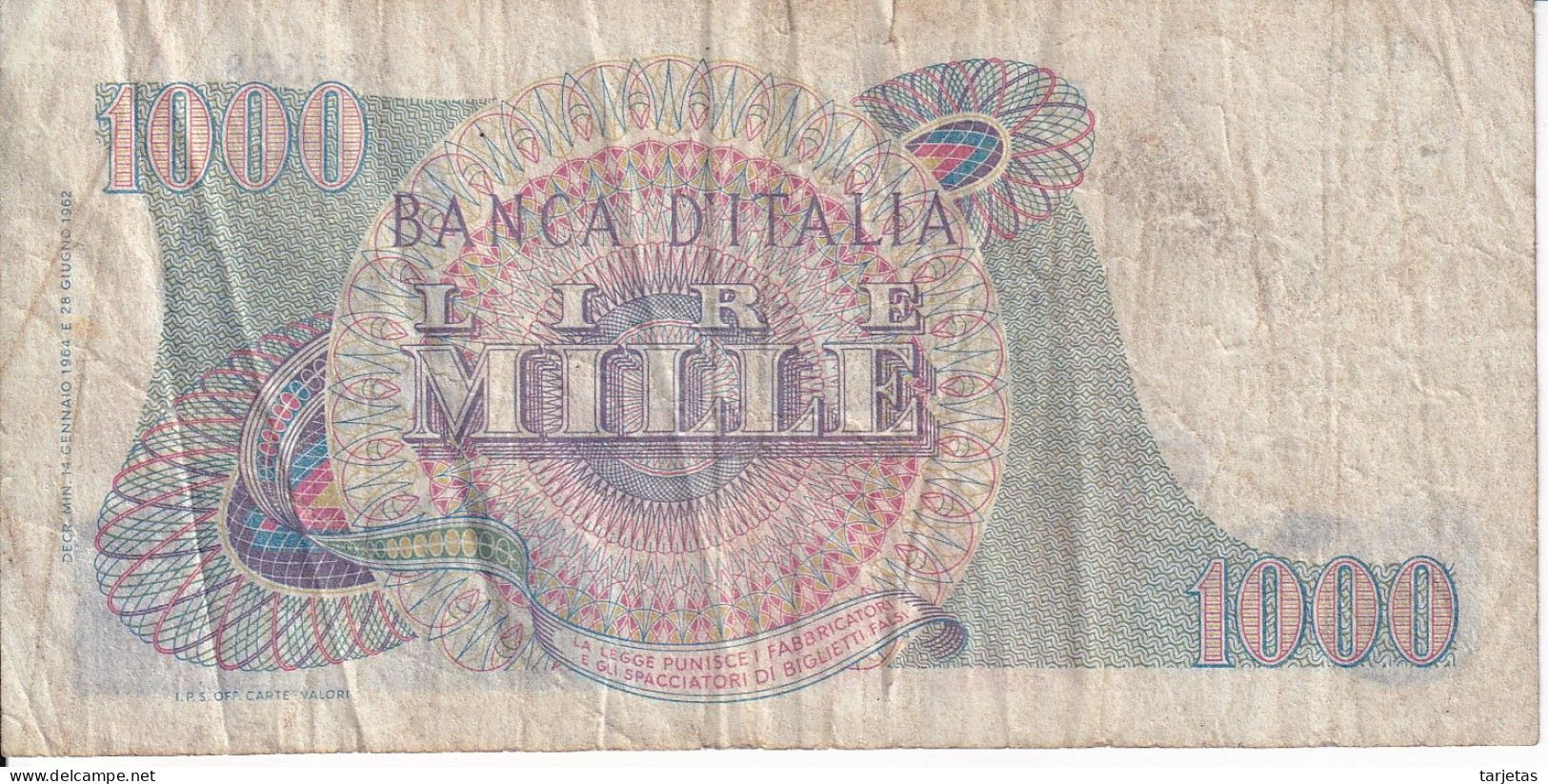 BILLETE DE ITALIA DE 1000 LIRAS DEL AÑO 1964 DE VERDI  (BANKNOTE) - 1000 Liras