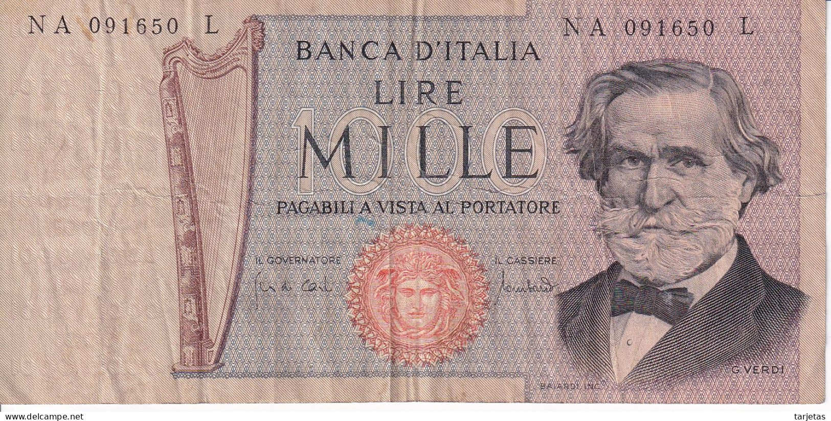 BILLETE DE ITALIA DE 1000 LIRAS DEL AÑO 1969 DE VERDI  (BANKNOTE) - 1.000 Lire