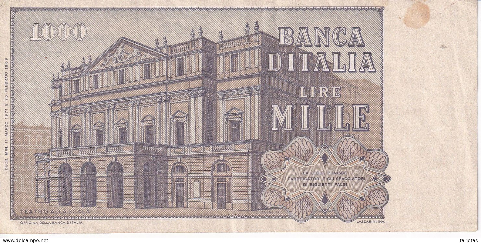 BILLETE DE ITALIA DE 1000 LIRAS DEL AÑO 1971 DE VERDI  (BANKNOTE) - 1000 Lire