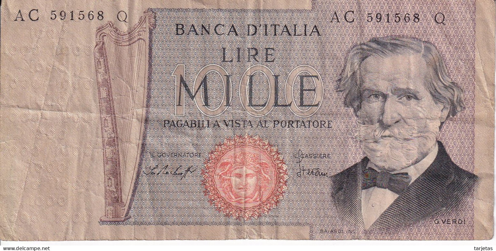 BILLETE DE ITALIA DE 1000 LIRAS DEL AÑO 1977 DE VERDI  (BANKNOTE) - 1.000 Lire