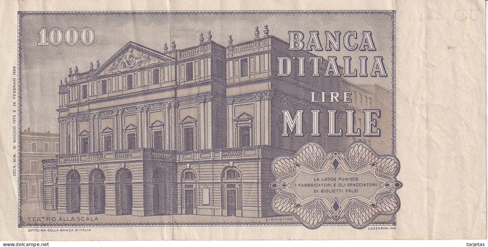 BILLETE DE ITALIA DE 1000 LIRAS DEL AÑO 1979 DE VERDI  (BANKNOTE) - 1000 Lire