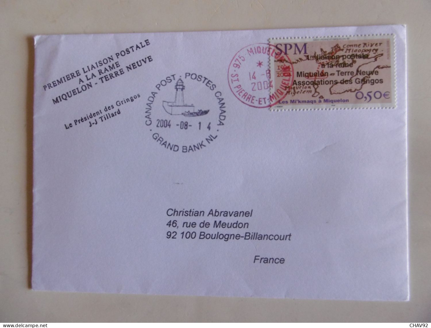 SAINT PIERRE ET MIQUELON   P819 * *    PREMIERE LIAISON POSTALE A LA RAME  SUR ENVELOPPE RARE - Unused Stamps
