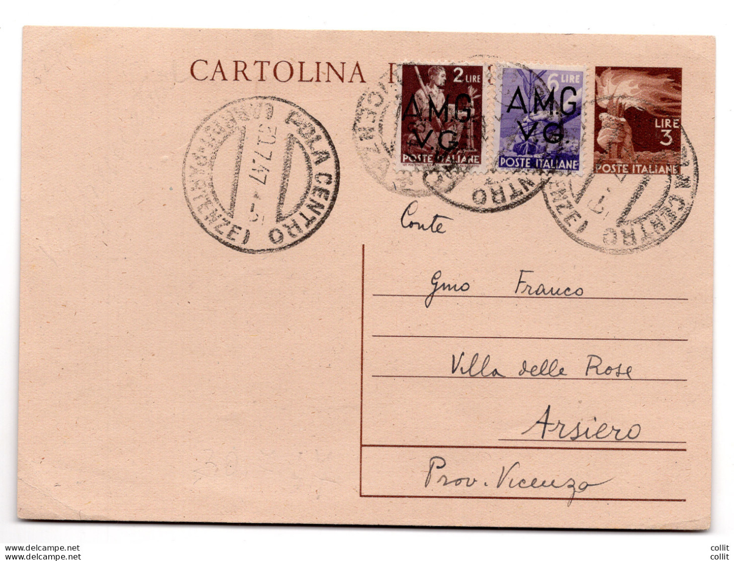 AMG.VG.-Democratica L.6 Cartolina Postale D'Italia Da L.3 Democratica - Mint/hinged