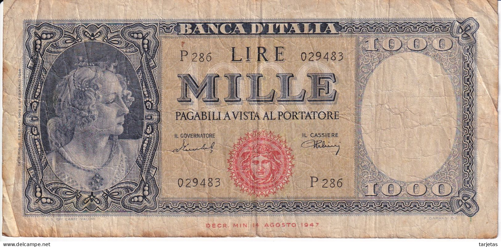 BILLETE DE ITALIA DE 1000 LIRE DEL 11 DE FEBRERO DE 1949  (BANKNOTE) - 1000 Liras