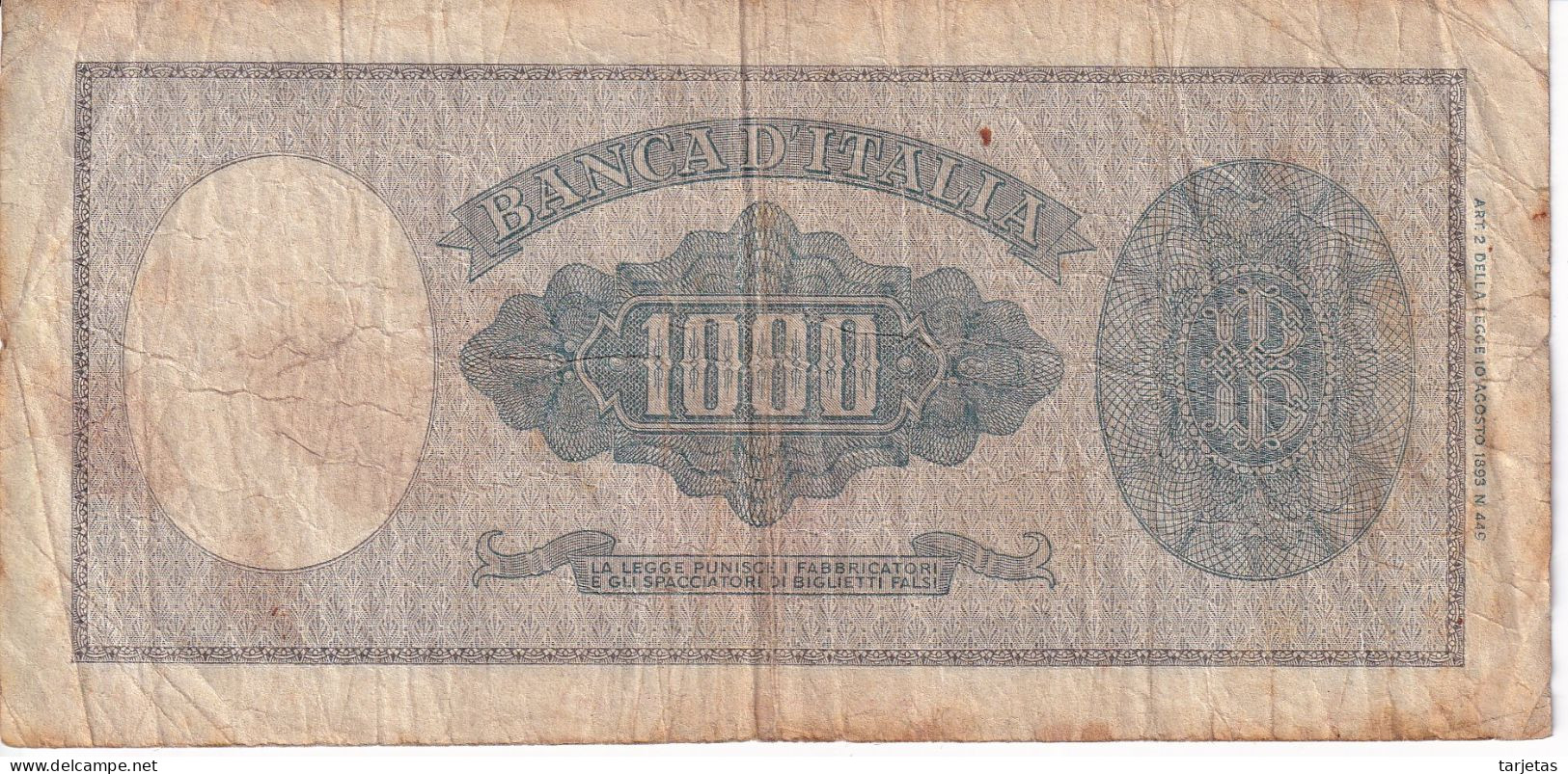 BILLETE DE ITALIA DE 1000 LIRE DEL 11 DE FEBRERO DE 1949  (BANKNOTE) - 1000 Liras