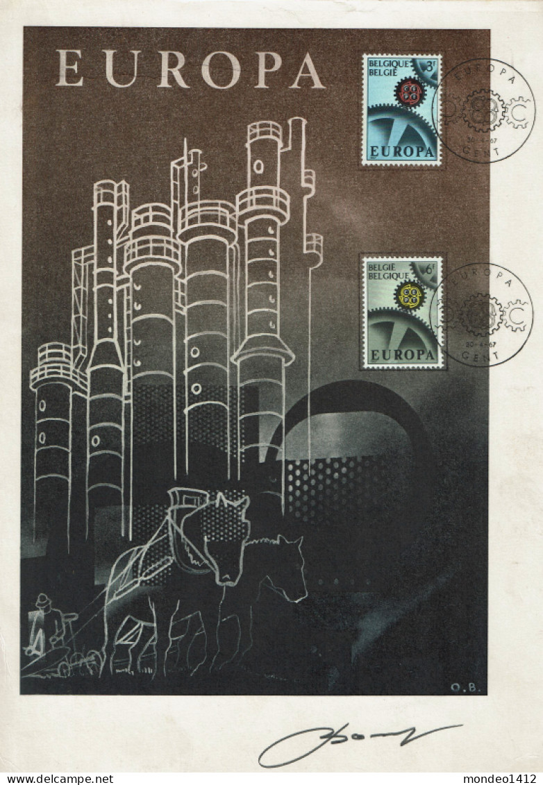 Belgie 1967 1415/16 EUROPA CEPT Souvenir Card + Signature O. Bonnevalle - Gedenkdokumente