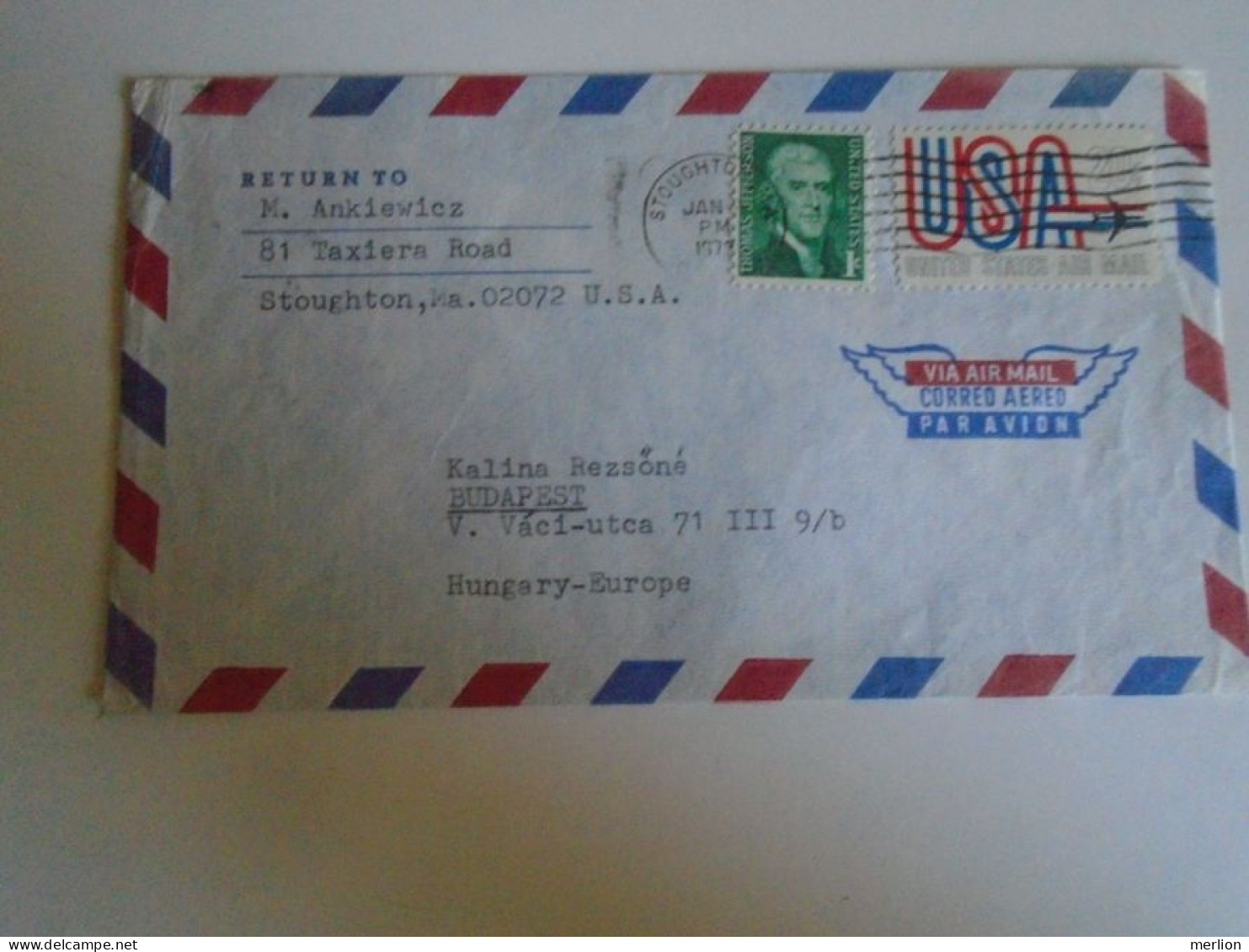 ZA490.25  USA Airmail Cover  1972 Stoughton Ma.   Ankiewicz  Sent To Hungary - Covers & Documents