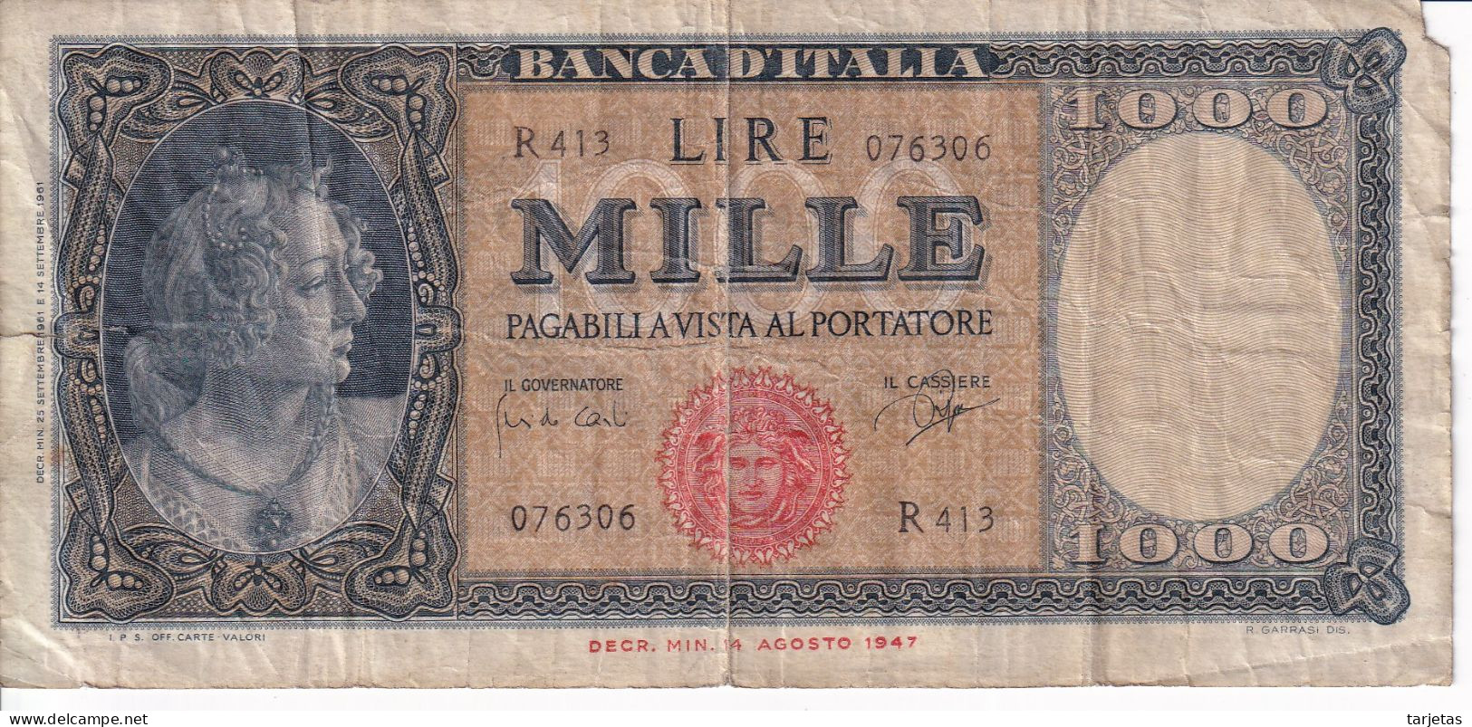 BILLETE DE ITALIA DE 1000 LIRE DEL 25 DE SETTEMBRE DE 1961  (BANKNOTE) - 1000 Lire