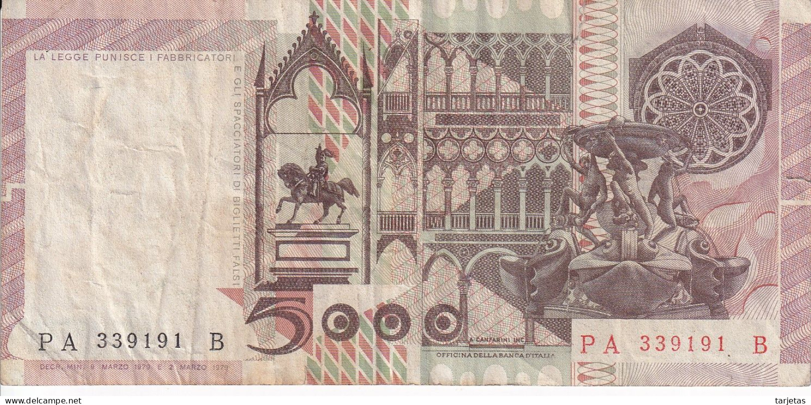 BILLETE DE ITALIA DE 5000 LIRAS DEL AÑO 1979 DE CIONINI  (BANKNOTE) - 5.000 Lire