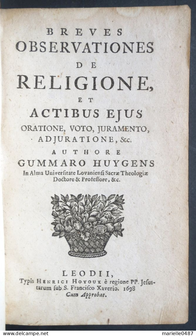 LEUVEN UNIVERSITY - 1698 - Gummarus Huygens - Before 18th Century