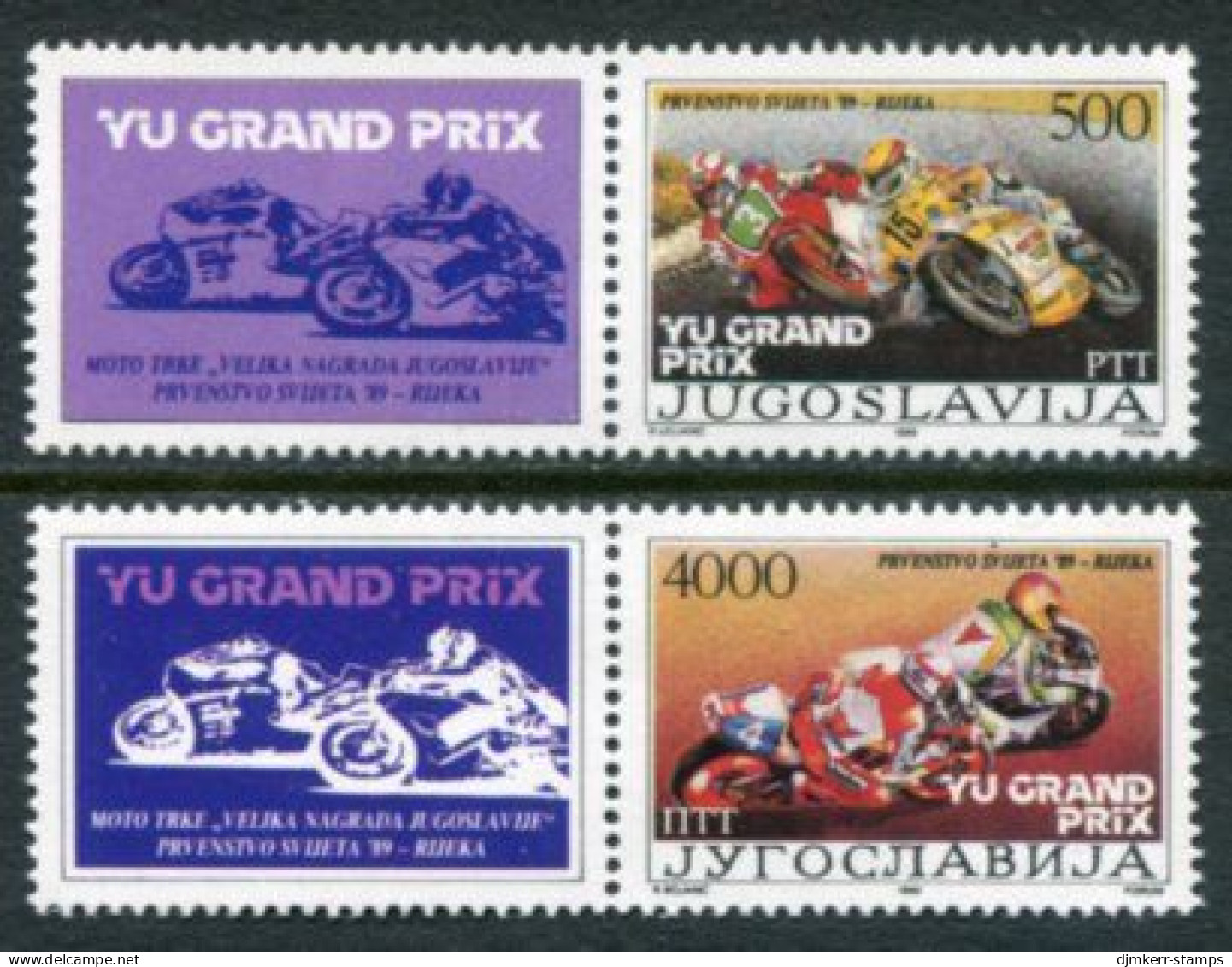 YUGOSLAVIA 1989 Motorcycle Grand Prix With Labels MNH / **.  Michel 2345-46 - Ongebruikt