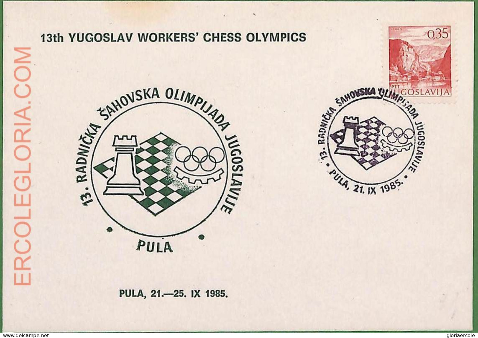 ZA0307 - YUGOSLAVIA - Postal History - EVENT CARD - Chess - 1985 - Echecs