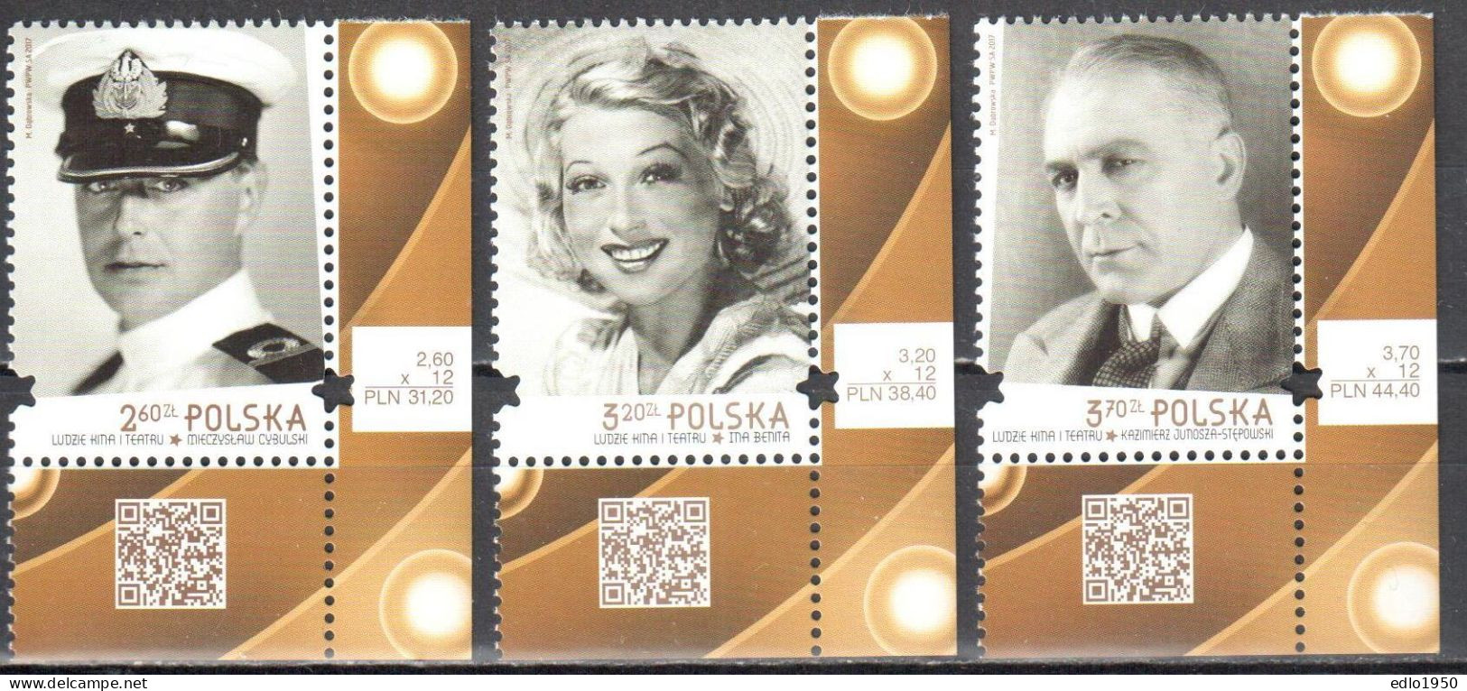 Poland  2017 - People Of Cinema And Theater - Mi.4950-52 - MNH (**) - Nuovi