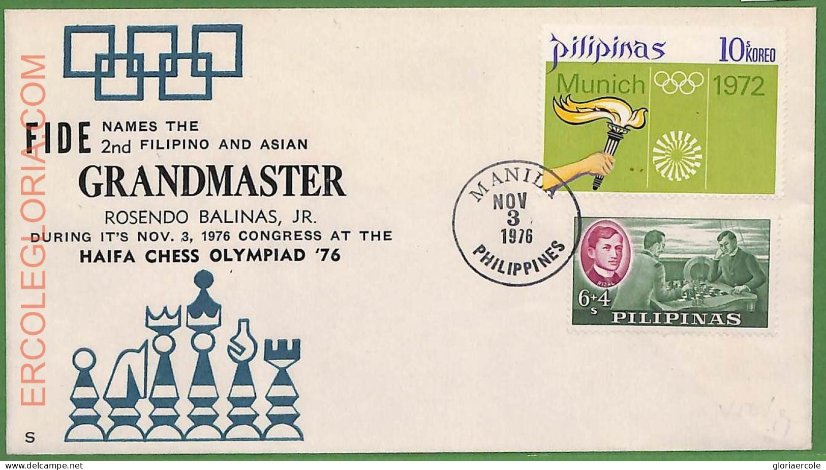 ZA0317 - PHILIPPINES - Postal History - SPECIAL  COVER  - Chess - 1976 - Echecs